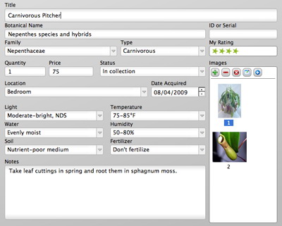 houseplants inventory for Mac and Windows